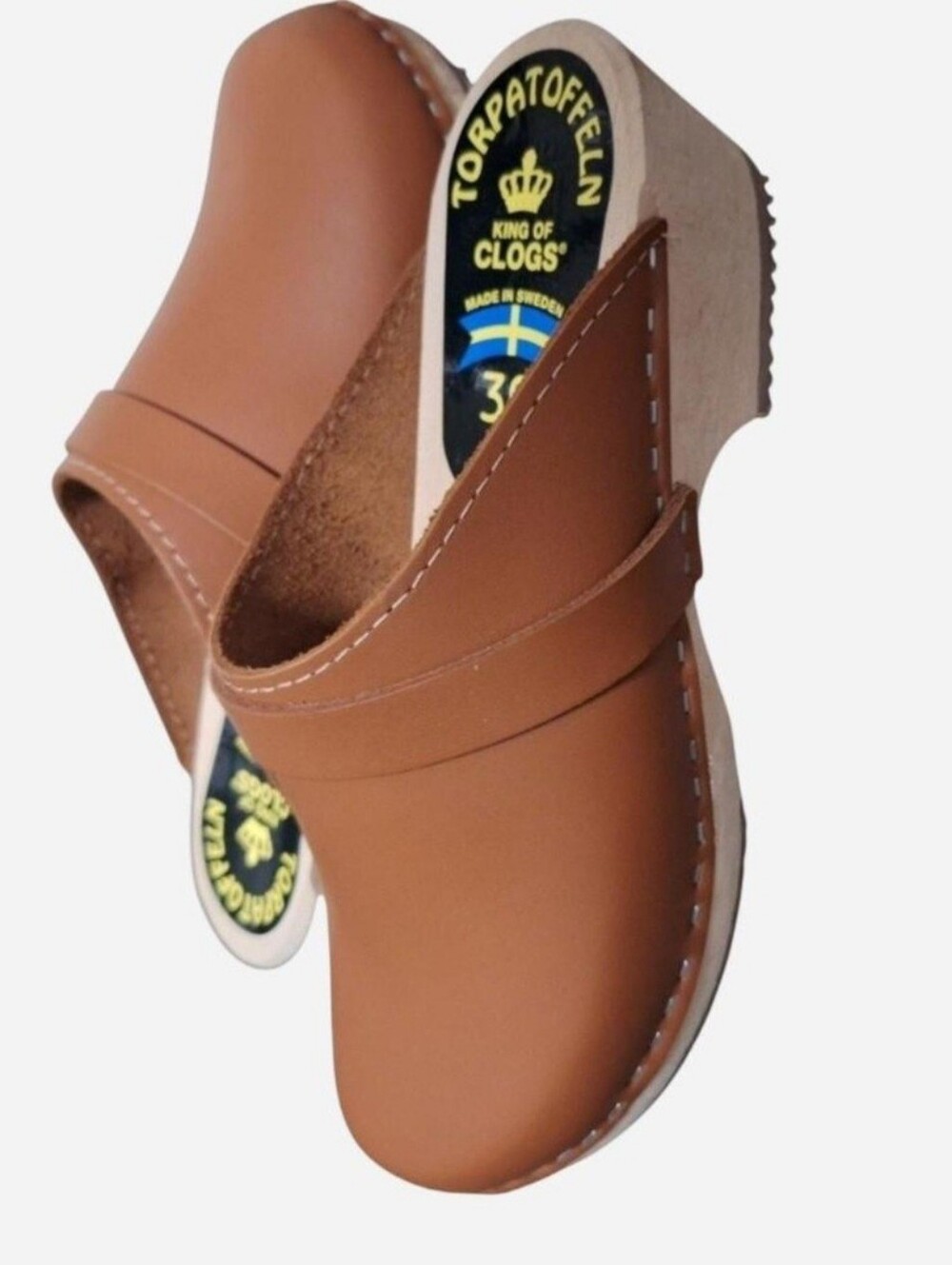 Torpatoffeln Swedish Women's Brown Leather Clogs
